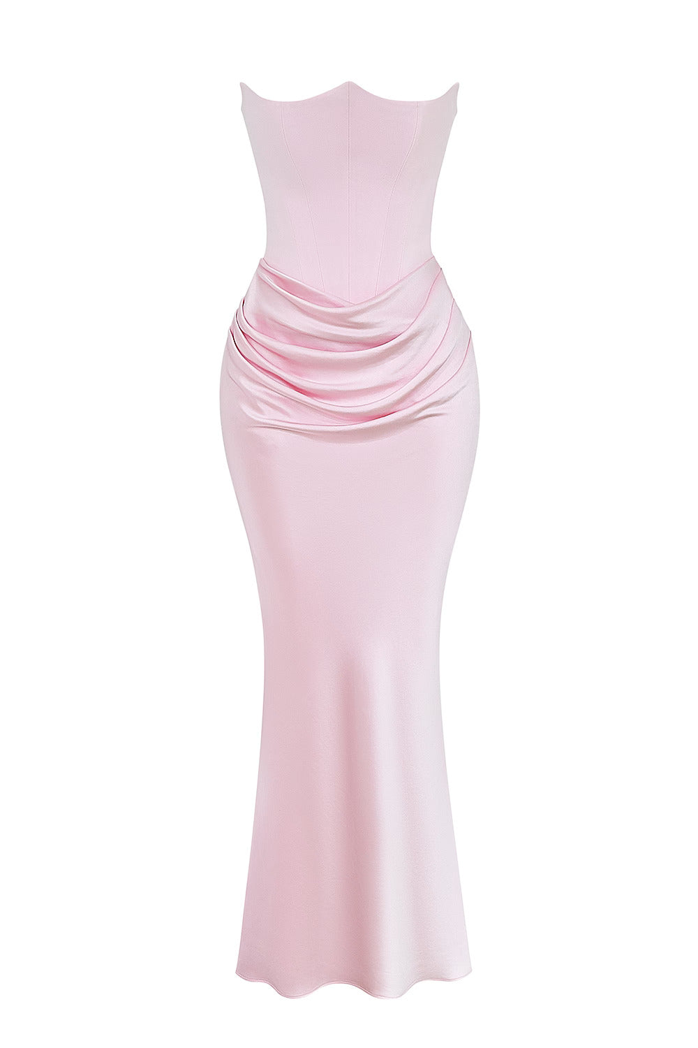 Rochie Maxi Corset Fără Bretelă, Culoare Rose Shadow