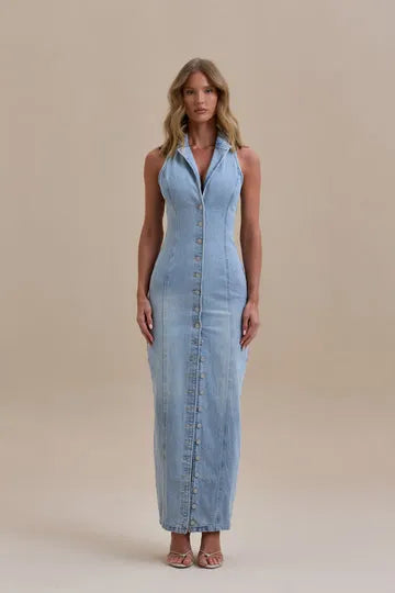 Rochie lunga din denim cu nasturi