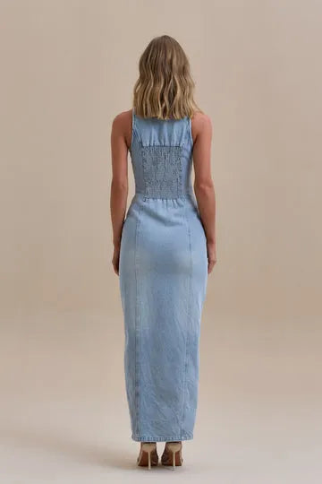 Rochie lunga din denim cu nasturi