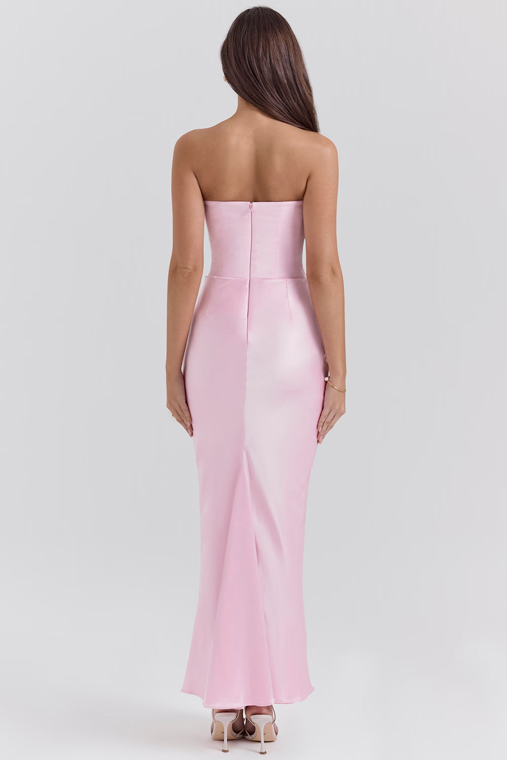 Rochie Maxi Corset Fără Bretelă, Culoare Rose Shadow